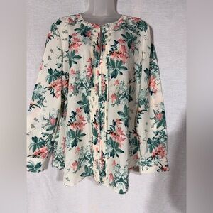 Chadwicks Cream Floral Blouse with Green and Pink Accents Size Large